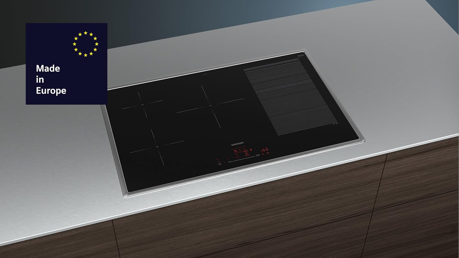 Siemens EX845HVC1E, iQ700 Smartes Induktionskochfeld mit Rahmen, Autark, 80 cm, Bedienung mit touchSlider, Flexible und Intelligente Kochzonen, powerBoost für schnelleres Kochen, fryingSensor, Schwarz