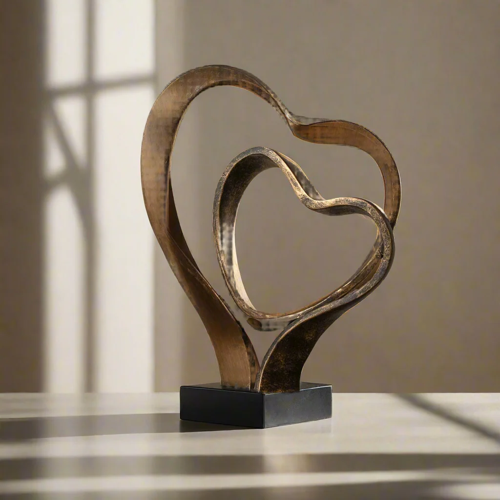 Double Heart Sculpture �C Antique Gold & Black | Romantic Anniversary & Wedding Gift