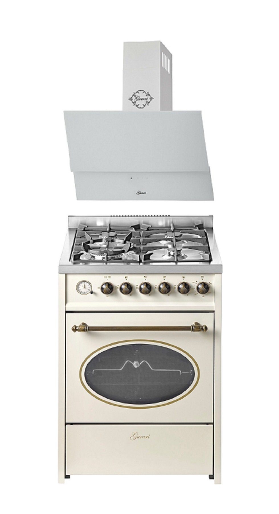 Gas-Standherd Standherd 60 cm Erdgas Fl.Gas 4 Kw WOK+Dunstabzugshaube 60 cm GCH G 614 CR +GCH 268 WH 6 Prime N