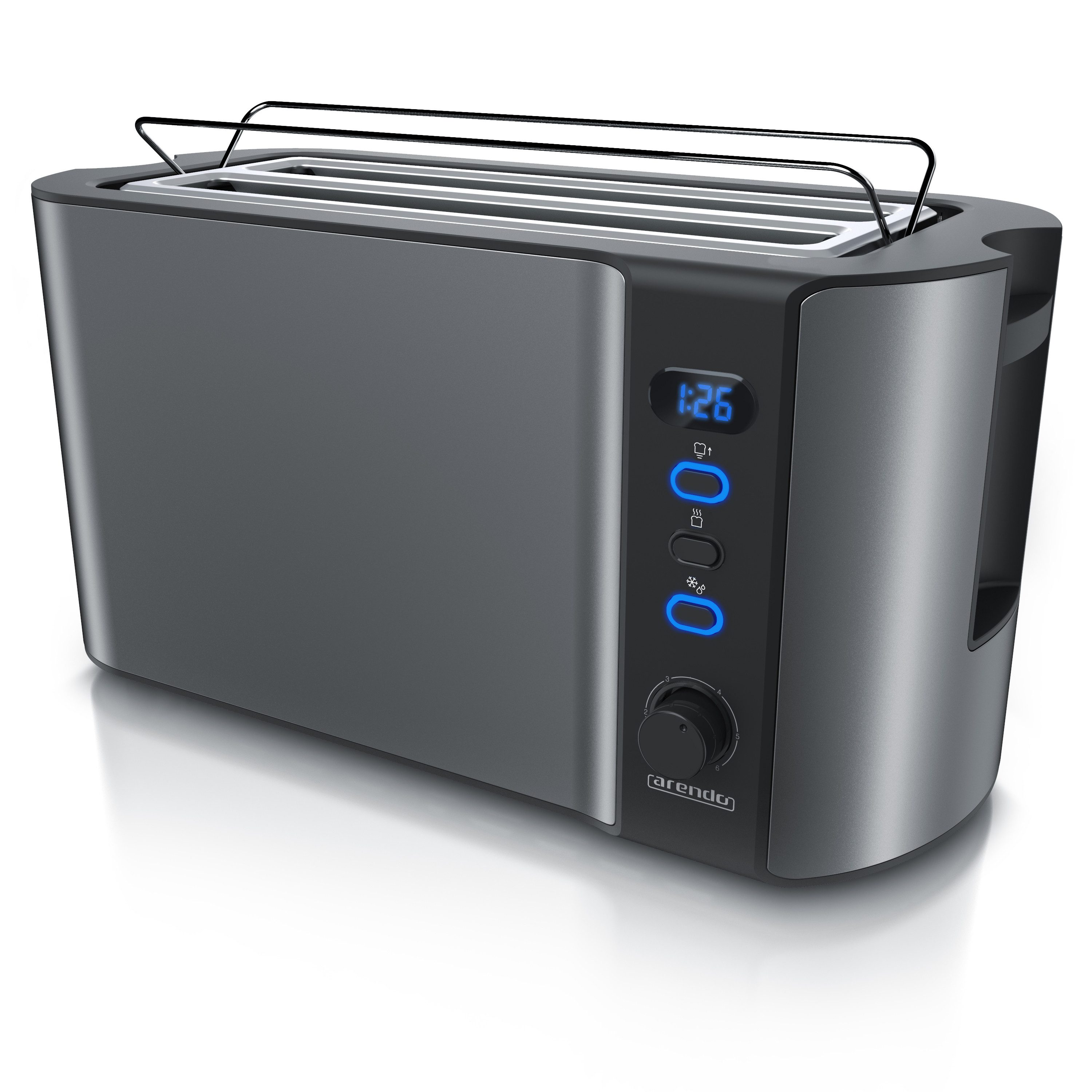 Toaster Langschlitz, Display mit Restzeitanzeige, Krümelschublade, Edelstahl