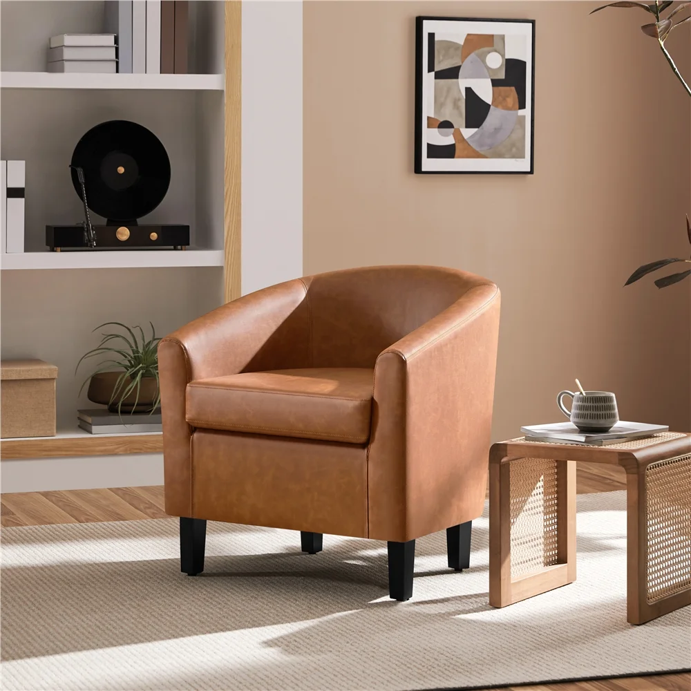 Renwick Faux Leather Barrel Accent Chair for Living Room, Set of 2, Black