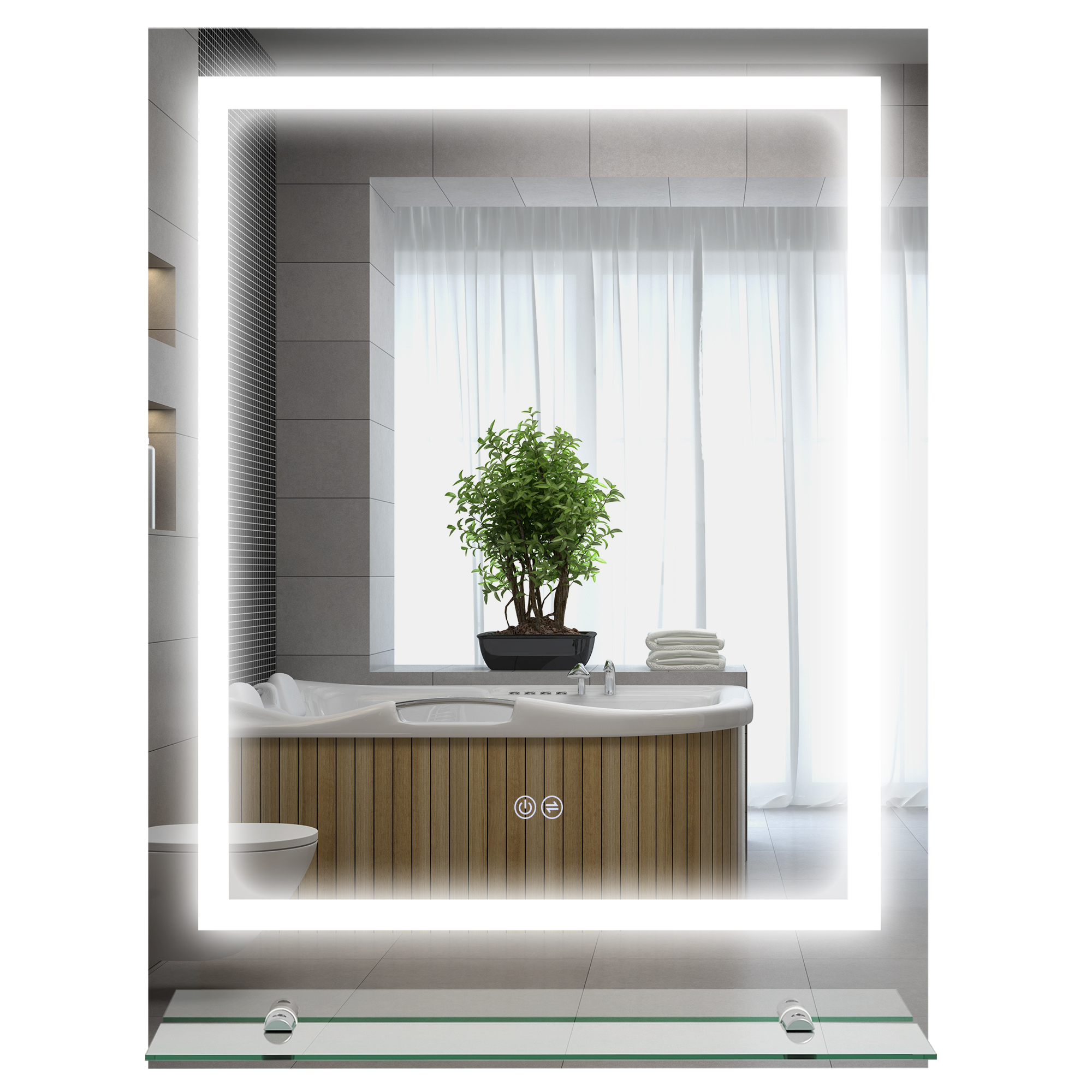 kleankin Badezimmerspiegel mit LED-Beleuchtung, 3 Lichtfarben, Antibeschlag-Funktion, verkabelt, 70 x 50 cm