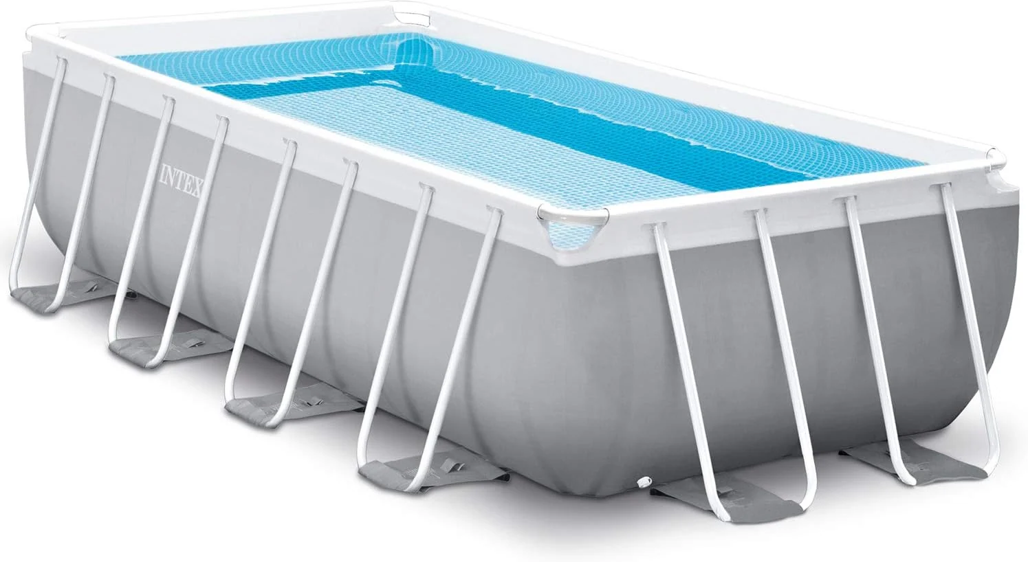INTEX 'PrismFrame' Pool rechteckig Aufstellpool Komplettset (400 x 200 x 100 cm) inkl. 12V Filterpumpe & Sicherheitsleiter Familienpool Swimmingpool
