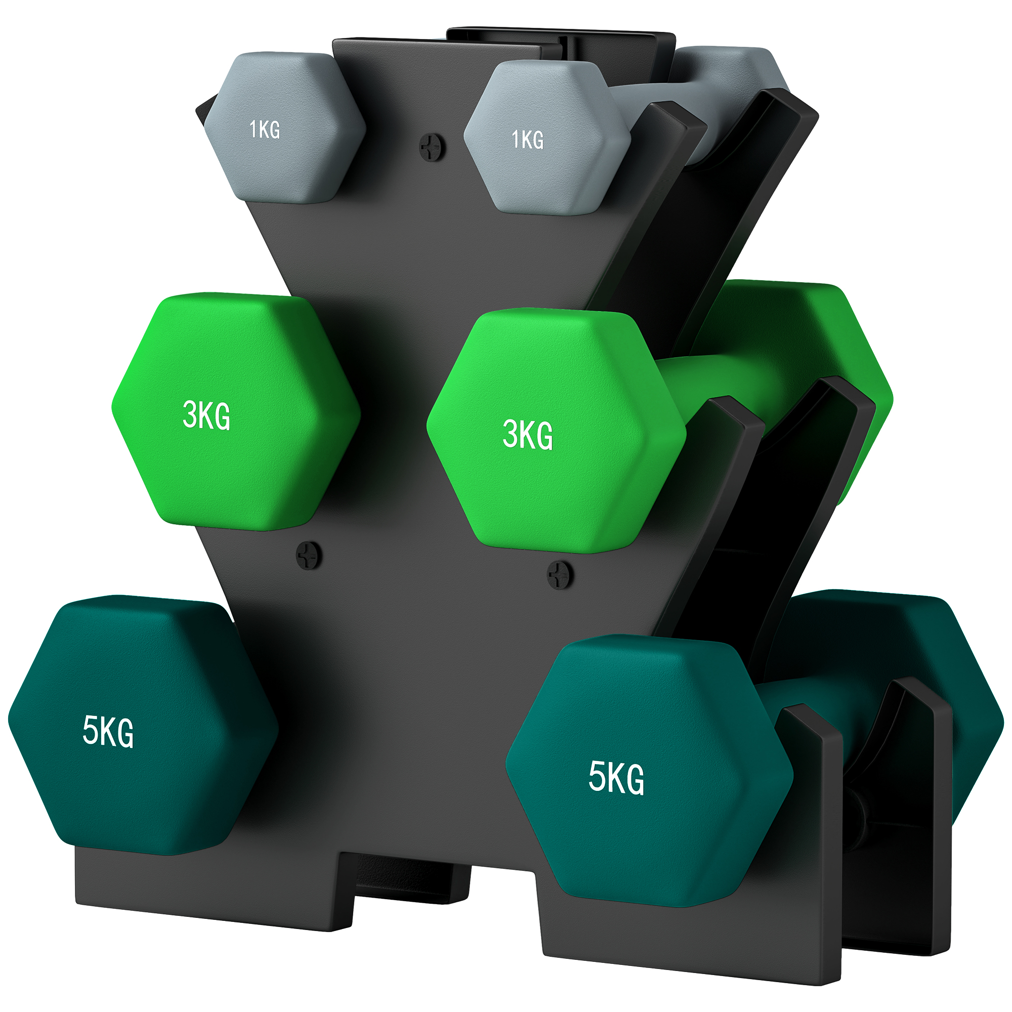 SPORTNOW Hantelset mit Aufbewahrungsgestell, Set mit 6 Hanteln für Fitness-Training, 2 x 1kg, 2 x 3kg, 2 x 5kg