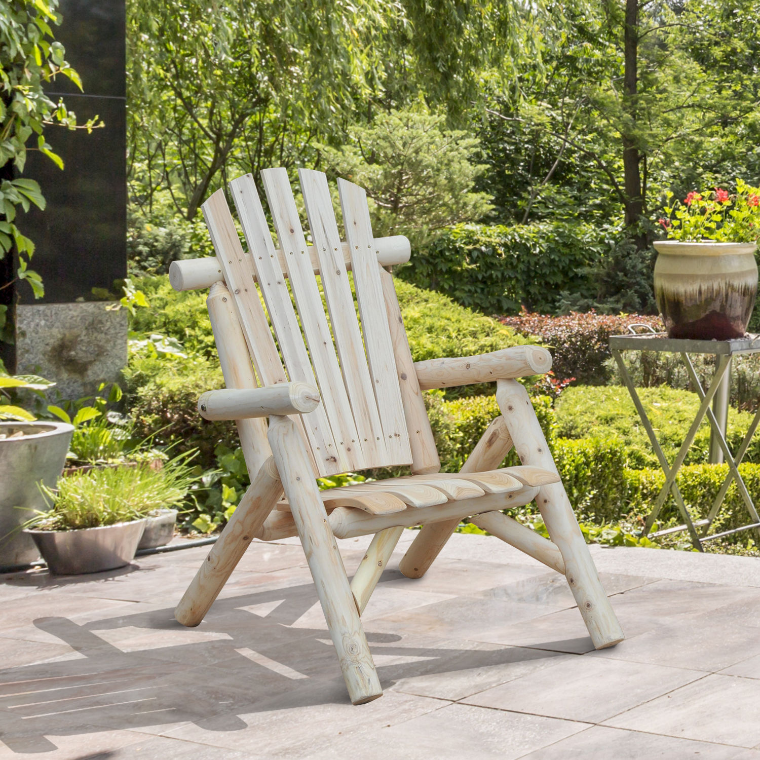 Outsunny Adirondack Gartenstuhl Gartensessel Holzstuhl Hochlehner mit Armlehne Tannenholz Natur 83 x 68 x 101 cm