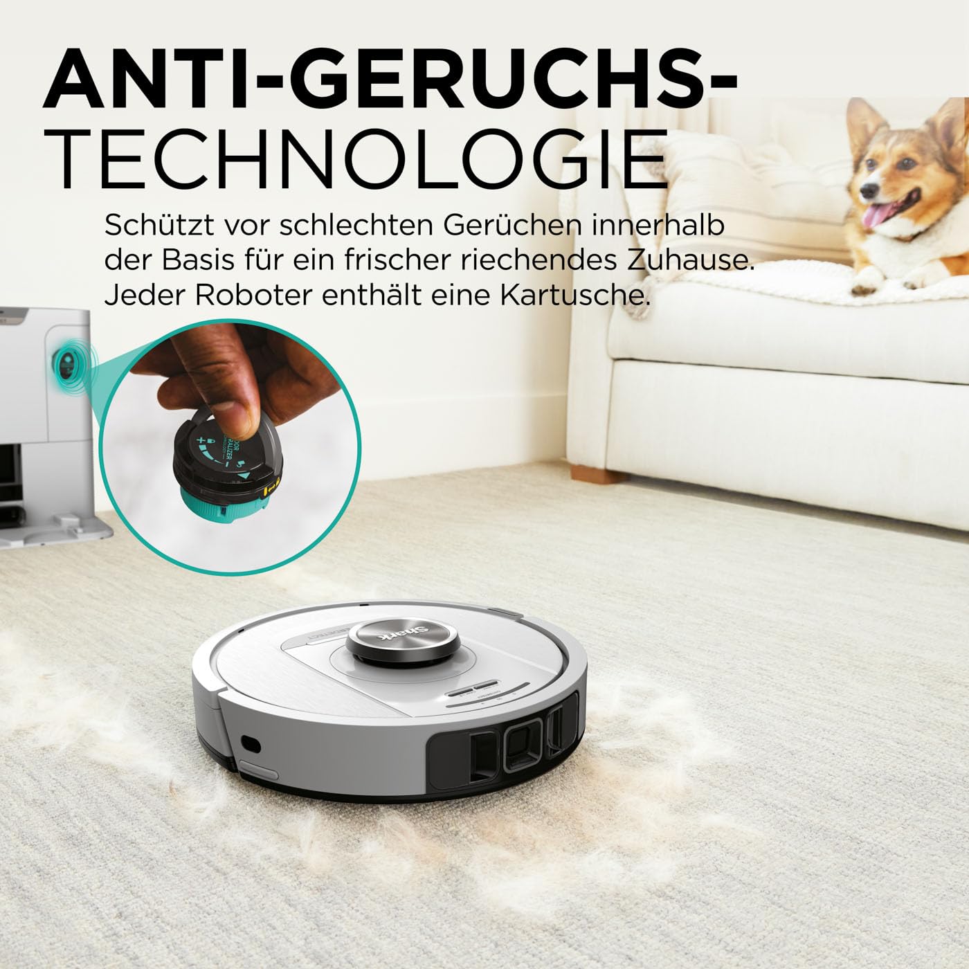 Saugroboter mit selbstentleerender Basis, 3D- und 360°-LiDAR-Navigation, Schmutzerkennung, Weiß