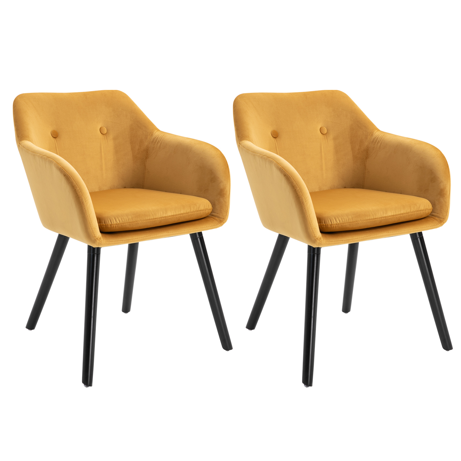 HOMCOM Esszimmerstühle Küchenstuhl skandinavisches Design - Set mit 2 - Schwarze Holzbeine - Senfgelbes Samt