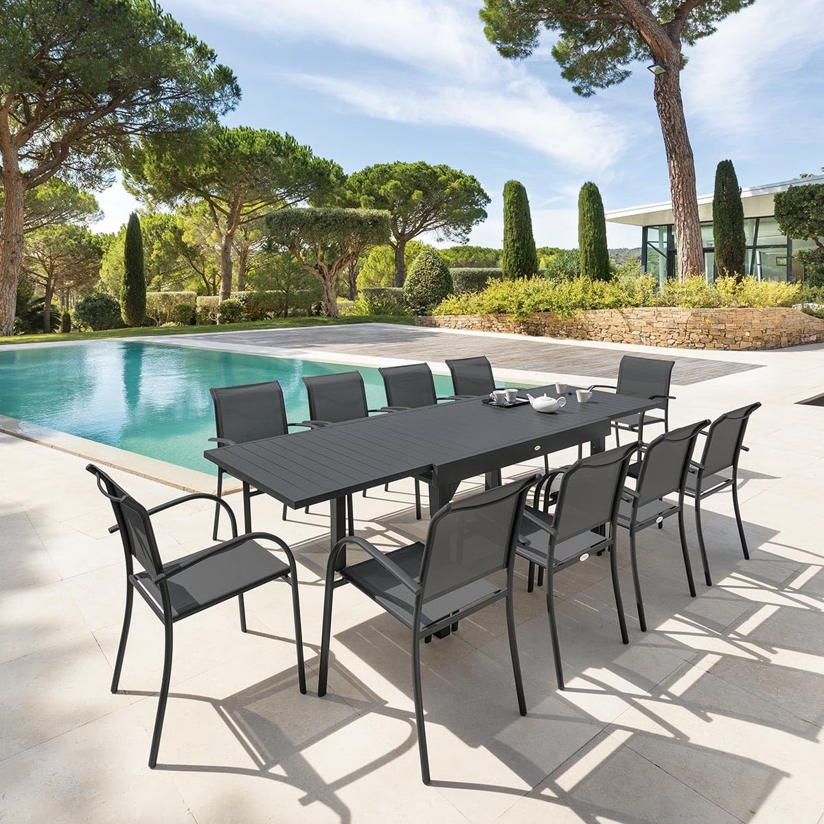 HESPERIDE HES-139779 Extendible Table Alu Square 6/10 Places Graphite, Metal, Grey, Large