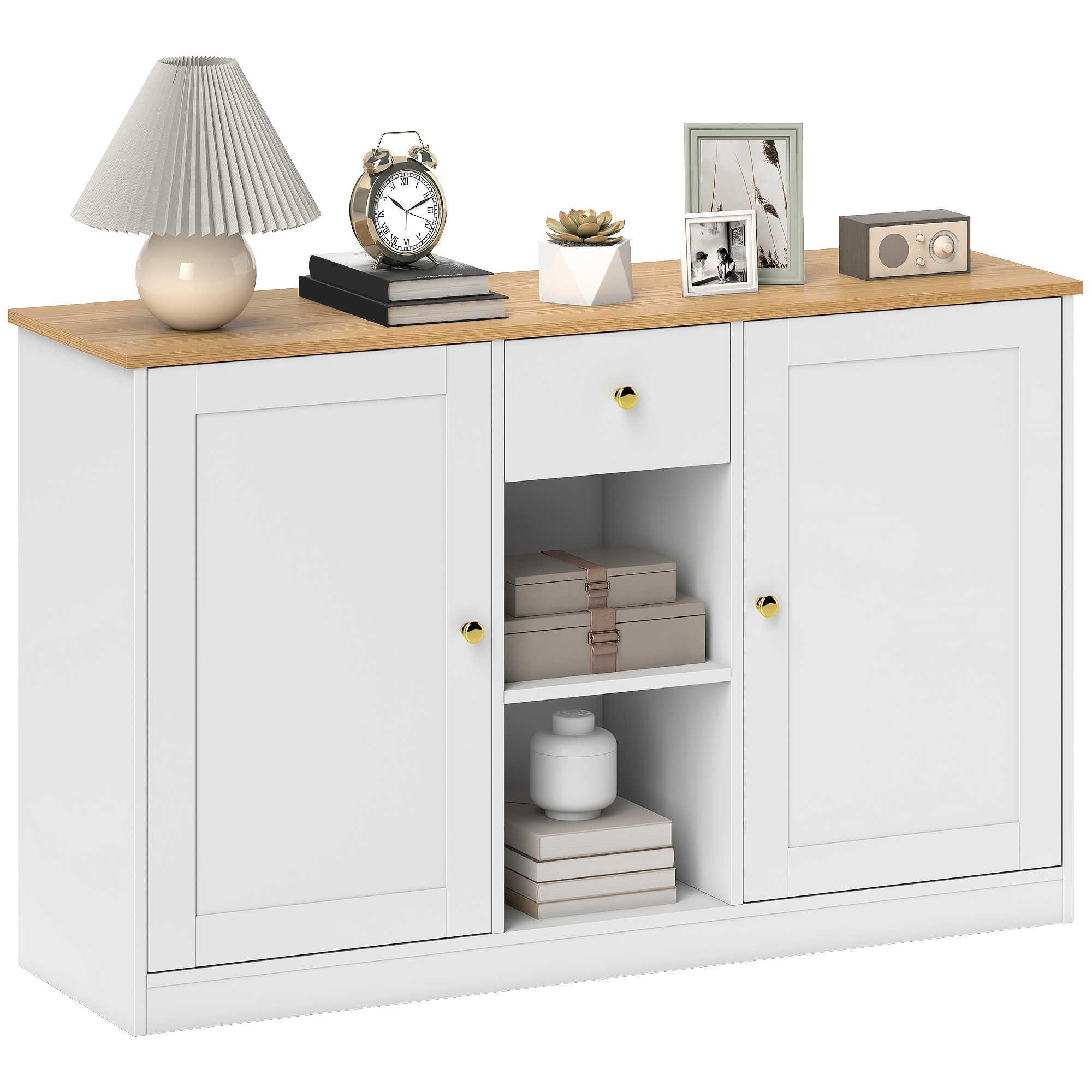 Keukenkommode, Sideboard met Lade, Kasten, Schappen, Spaanplaat, Wit