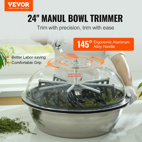 VEVOR 24" Erntemaschine Manuell Trimmer Blattschüssel-Trimmer mit 3 Arten von Edelstahl-Klingen zum Schneiden von nassen/trockenen Pflanzen Tumble Cutter Bowl Erntemaschine Grow