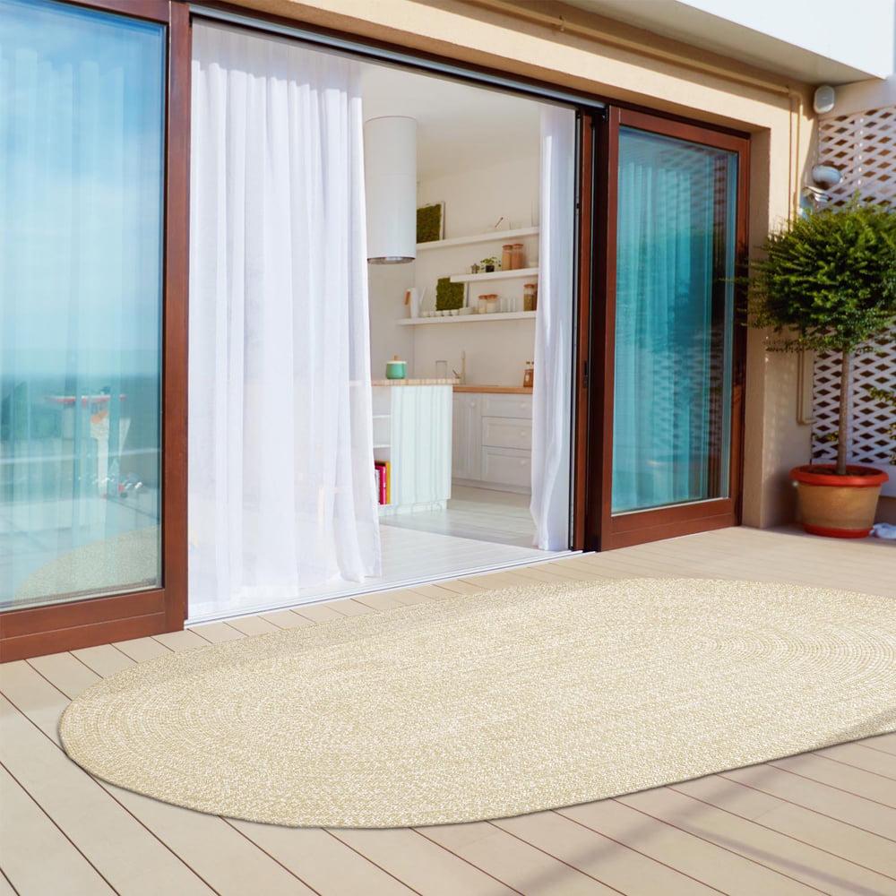 SUPERIOR Braided Oval Area Rug 8&times;10, Cream/White &ndash; Indoor Outdoor, Stain & Fade Resistant, OEKO TEX Certified
