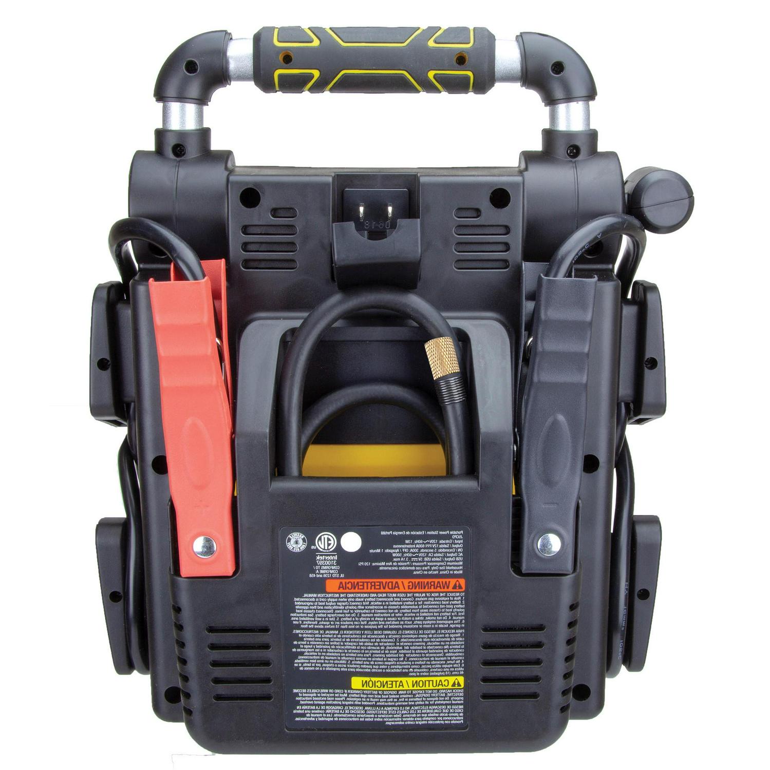 J5CPDE Jump Starter, Power Station, 1200 Peak Battery Amps with 500W Inverter and 120 PSI Compressor