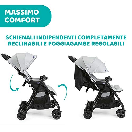 Chicco OHlalà Twin Passeggino Gemellare Doppio da 0 Mesi a 15 kg, Passeggino Leggero Reclinabile e Pieghevole, Poggiagambe Regolabili, Parapioggia e Capottina Estendibile Silver Cat, Grigio : Amazon.it: Prima infanzia
