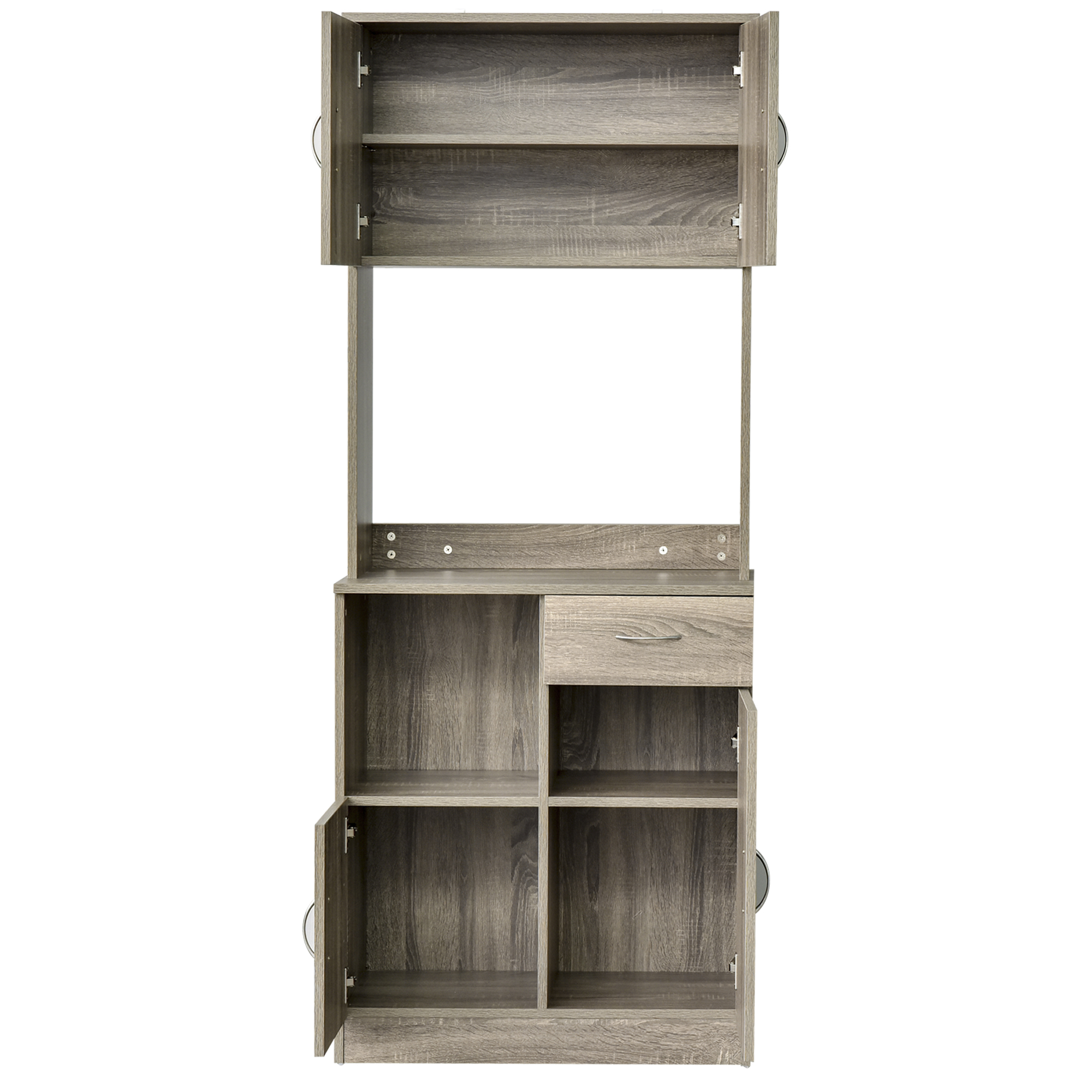 HOMCOM Küchenschrank Küchenschrank mit Multi-Aufbewahrung 3 Schränke 2 Fächer Schublade Spanplatten der Klasse E1 Graueiche-Optik