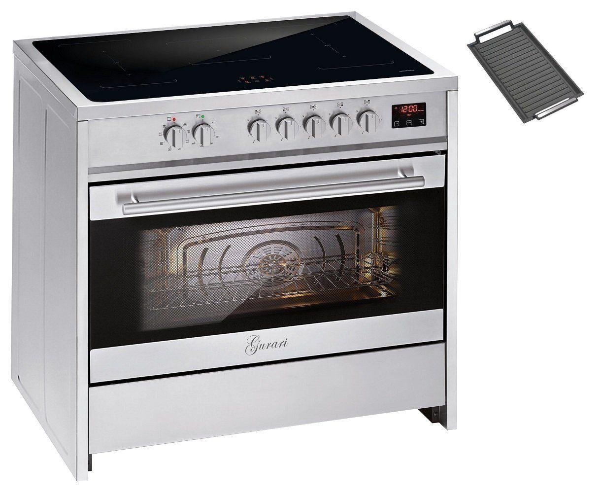Induktions-Standherd Induktions Standherd 90 cm/ FLEX ZONE/ Booster/ Range Coocker / 121L E 913 X +Grillplatte.