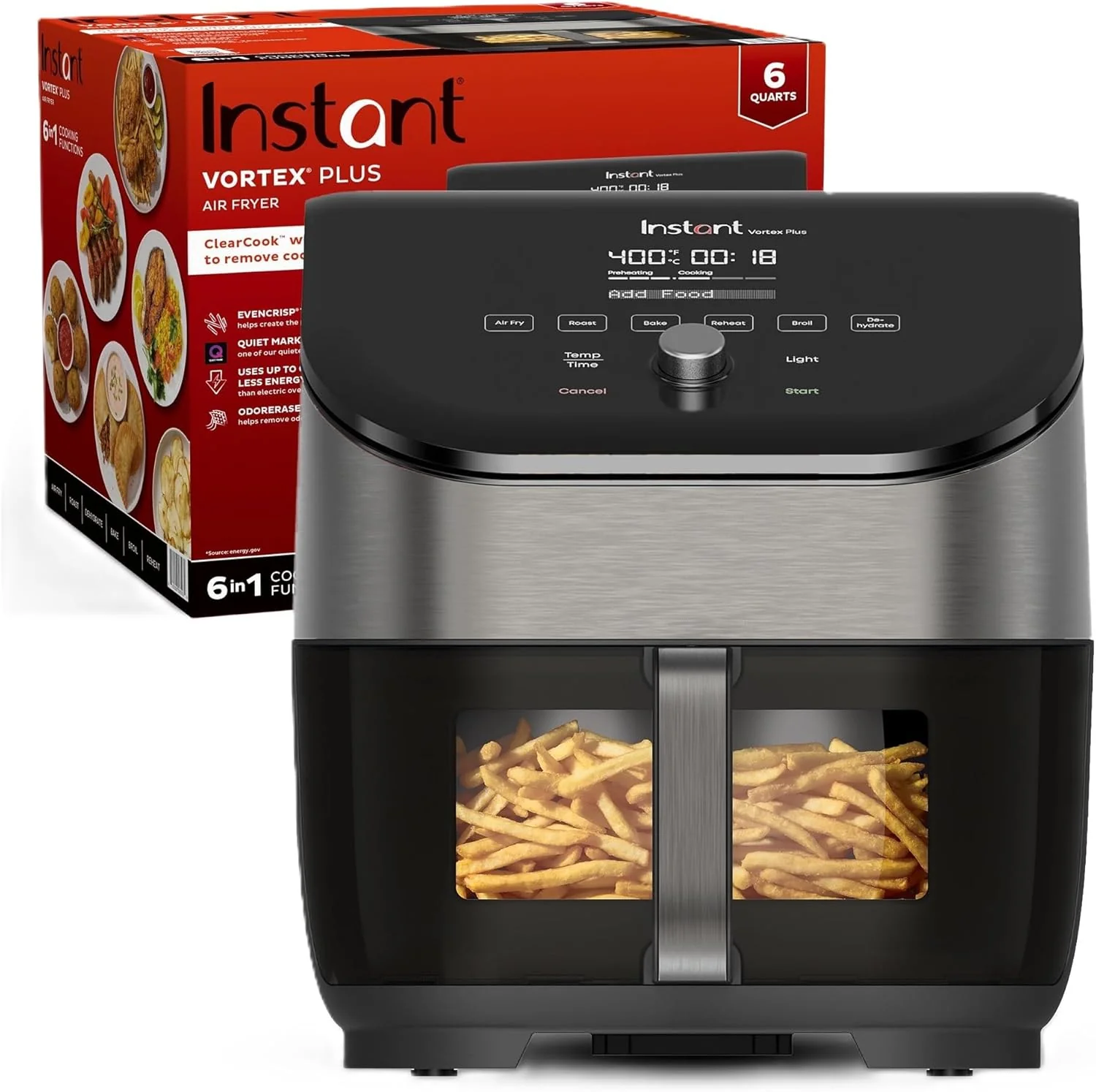 Instant Pot Vortex Plus 6QT Air Fryer with Odor Removal Technology, 6-in-1 Function