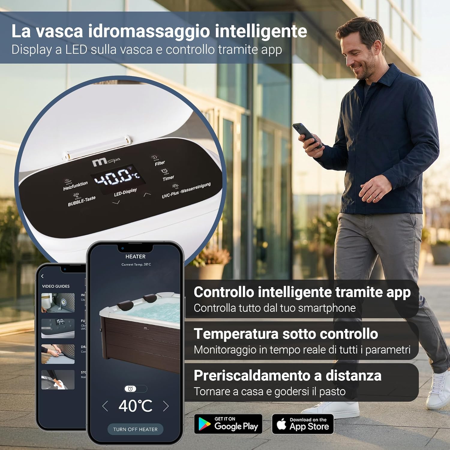 Miweba Vasca Idromassaggio MSpa Tribeca con Parete Esterna Rigida | Controllo tramite App | Spa per 6 Persone | 160x160x65 cm | 120 Getti Massaggianti | Utilizzo Tutto l’Anno, Adatta all’Inverno