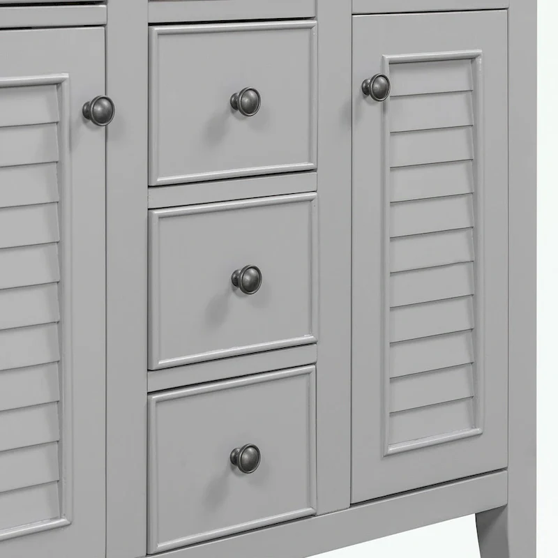 Bathroom Vanity with Ceramic Basin, Two Cabinets and Five Drawers