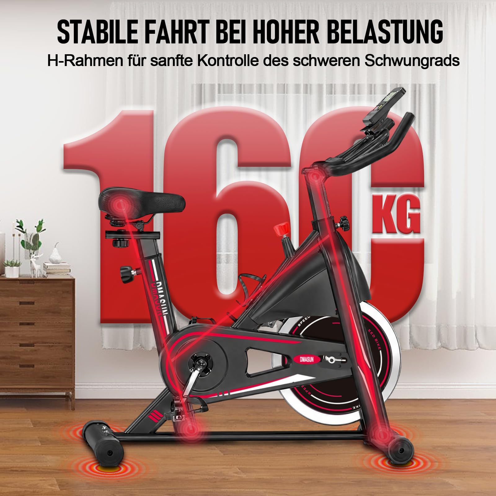 DMASUN Heimtrainer Fahrrad leiser 0 bis 100% Widerstand Display Tablet Halterung bequemer Sitz bis 160 kg