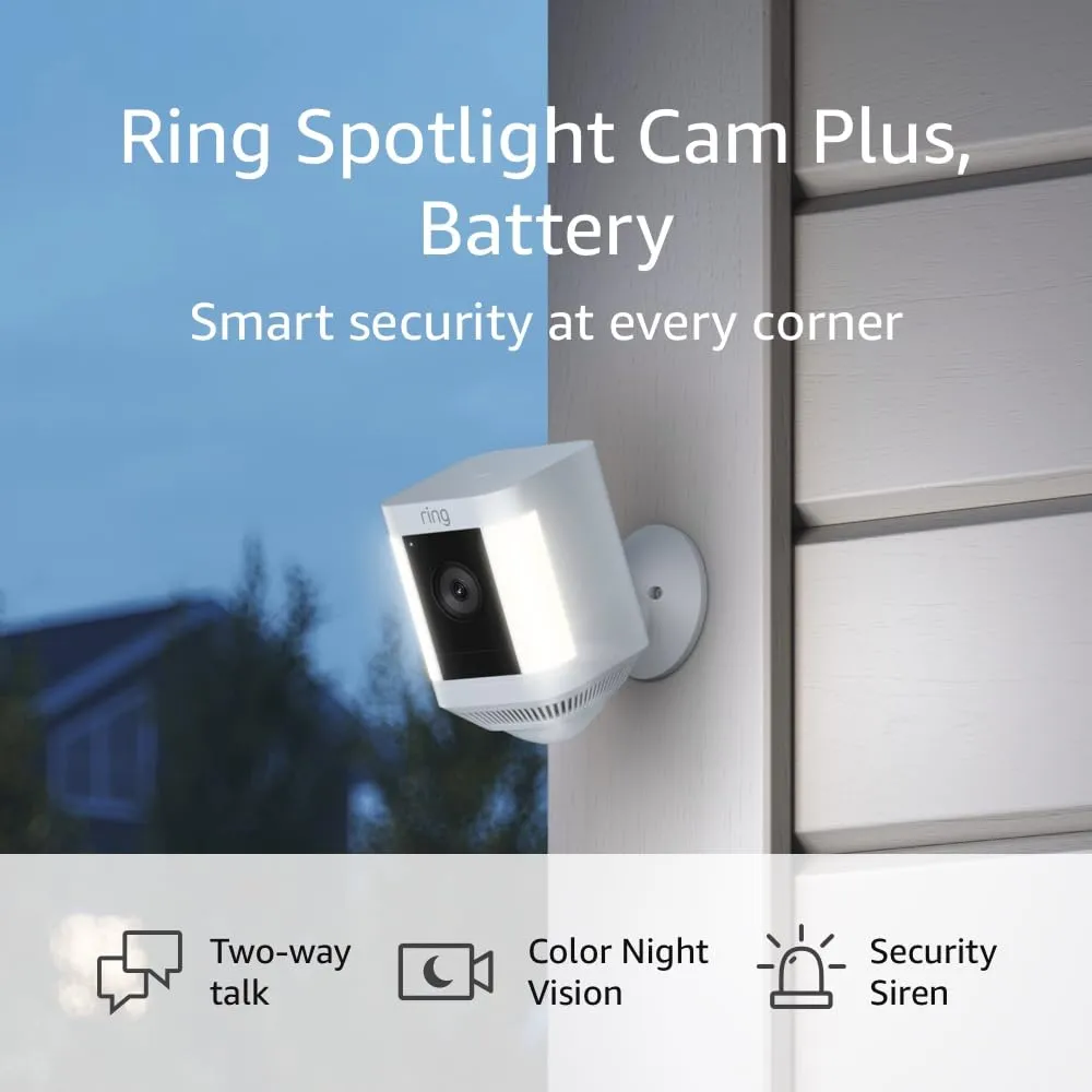 Ring Spotlight Cam Plus, Battery | Two-Way Talk, Color Night Vision, and Security Siren