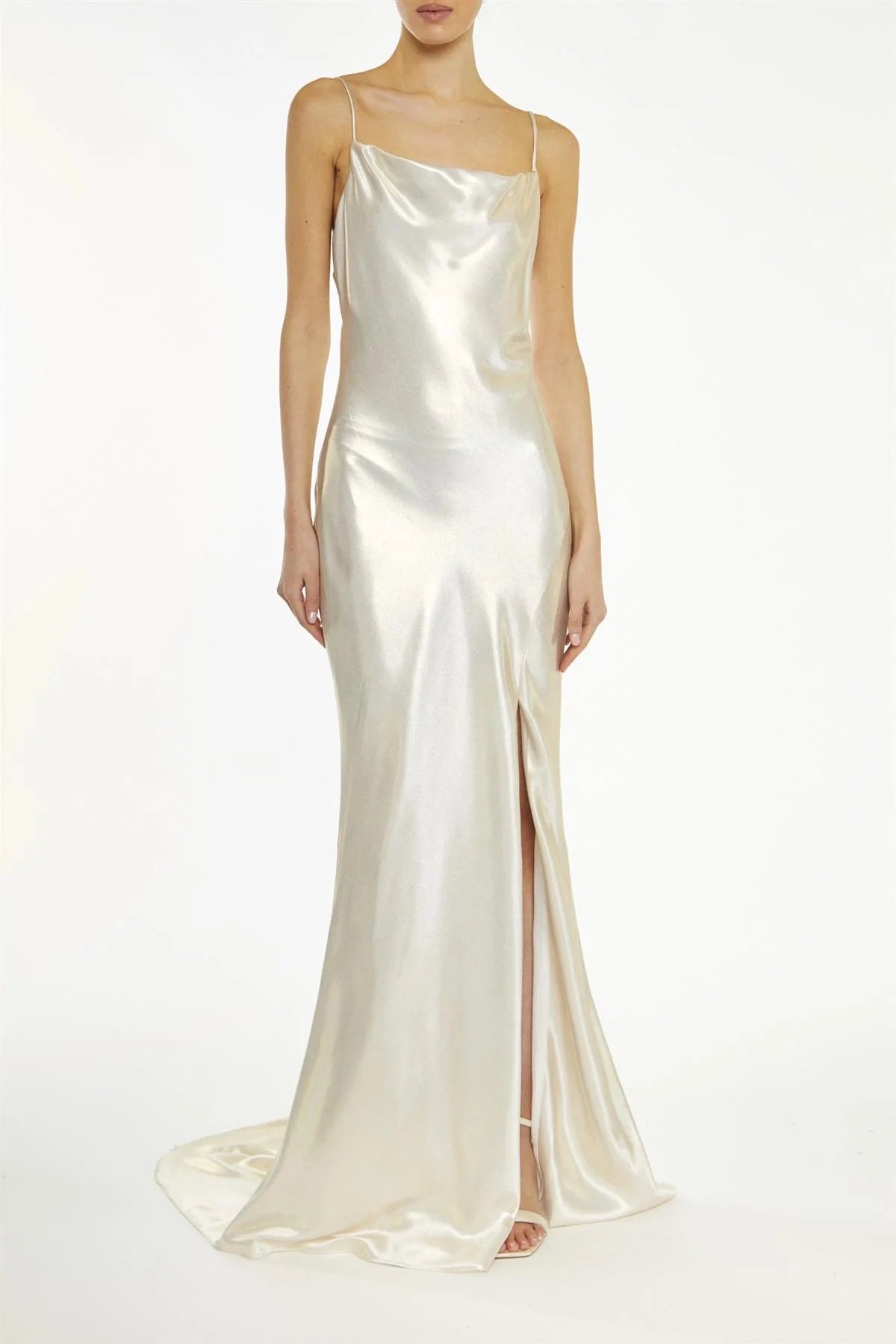 Pippa Pale-Gold Metallic Cowl-Neck Slip Dress