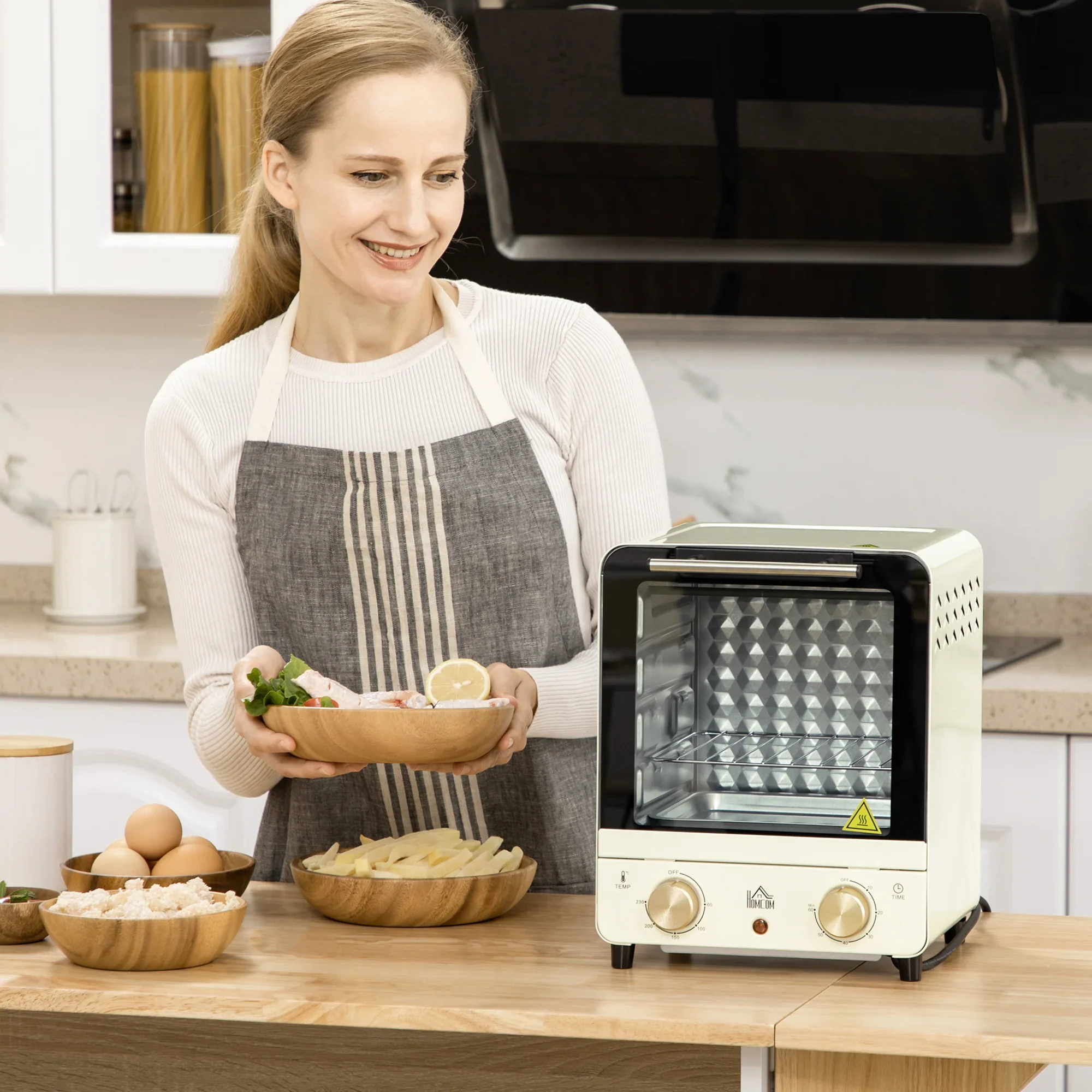HOMCOM Mini-oven instelbare temperatuur timer kijkvenster cr��mewit