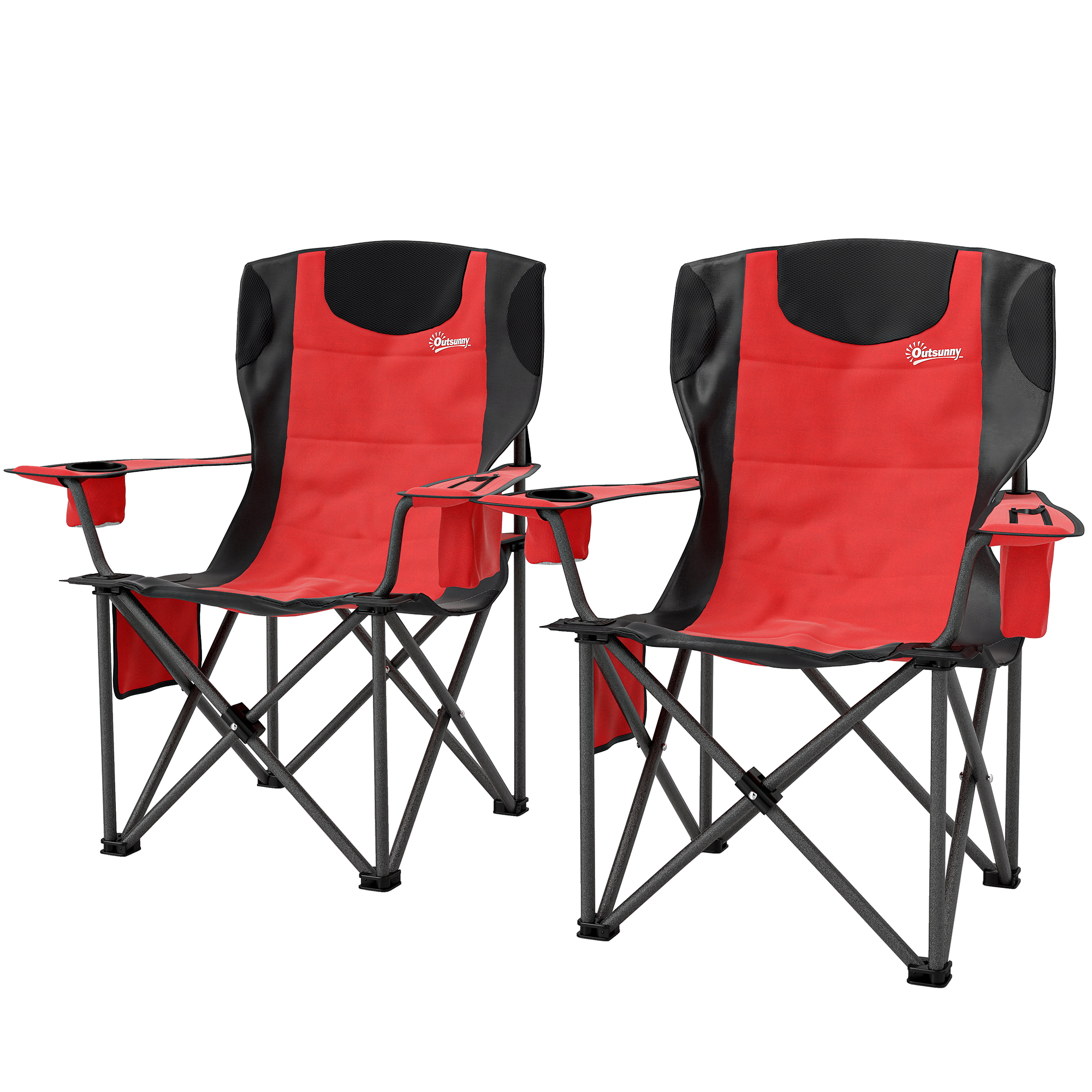 Outsunny Set 2 Campingstühle mit Kühltasche, Getränkehalter und 2 Taschen, 94x62x100 cm, Rot