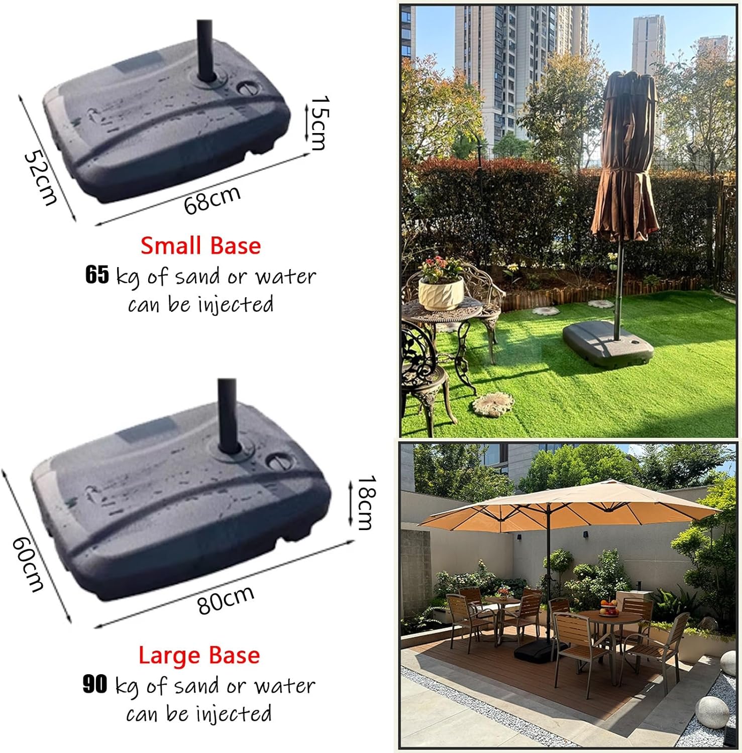 15-Fuß-Regenschirm Mit Sockel, Rechteckiger Tischschirm, Wasserdicht, Perfekt for Pool, Garten, Terrassen, Hinterhöfe Und Den Strand(Green,Small Base)