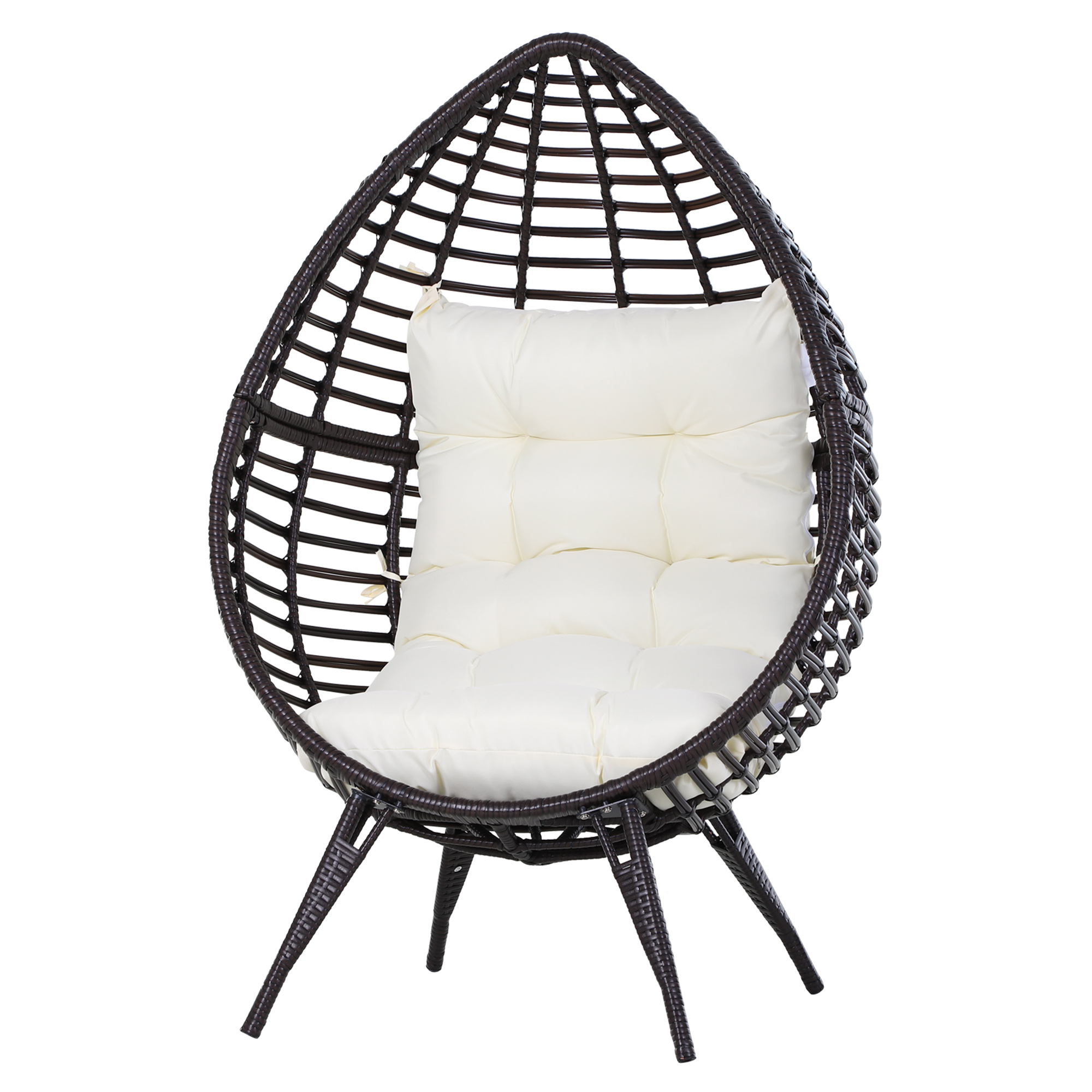 Outsunny Rattansessel in Tropfenform, Gartensessel mit Sitzkissen, Erhöhter Rattanstuhl, Stahl, Braun, 101 x 89 x 156 cm