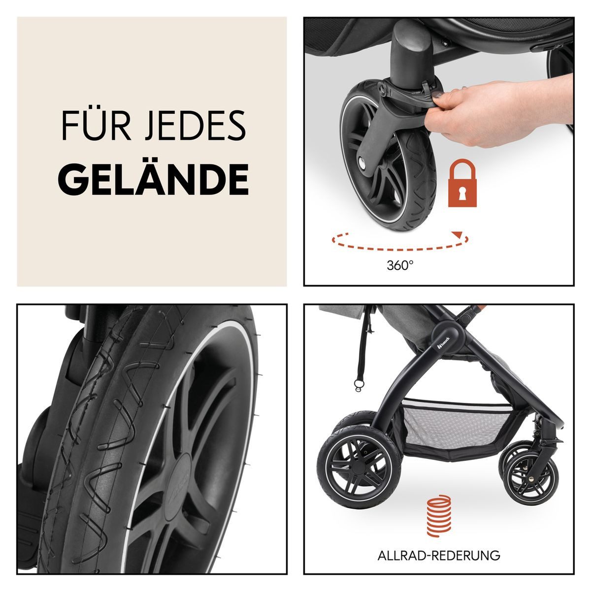 Kinder-Buggy UpTown Black - XXL - Melange Grey