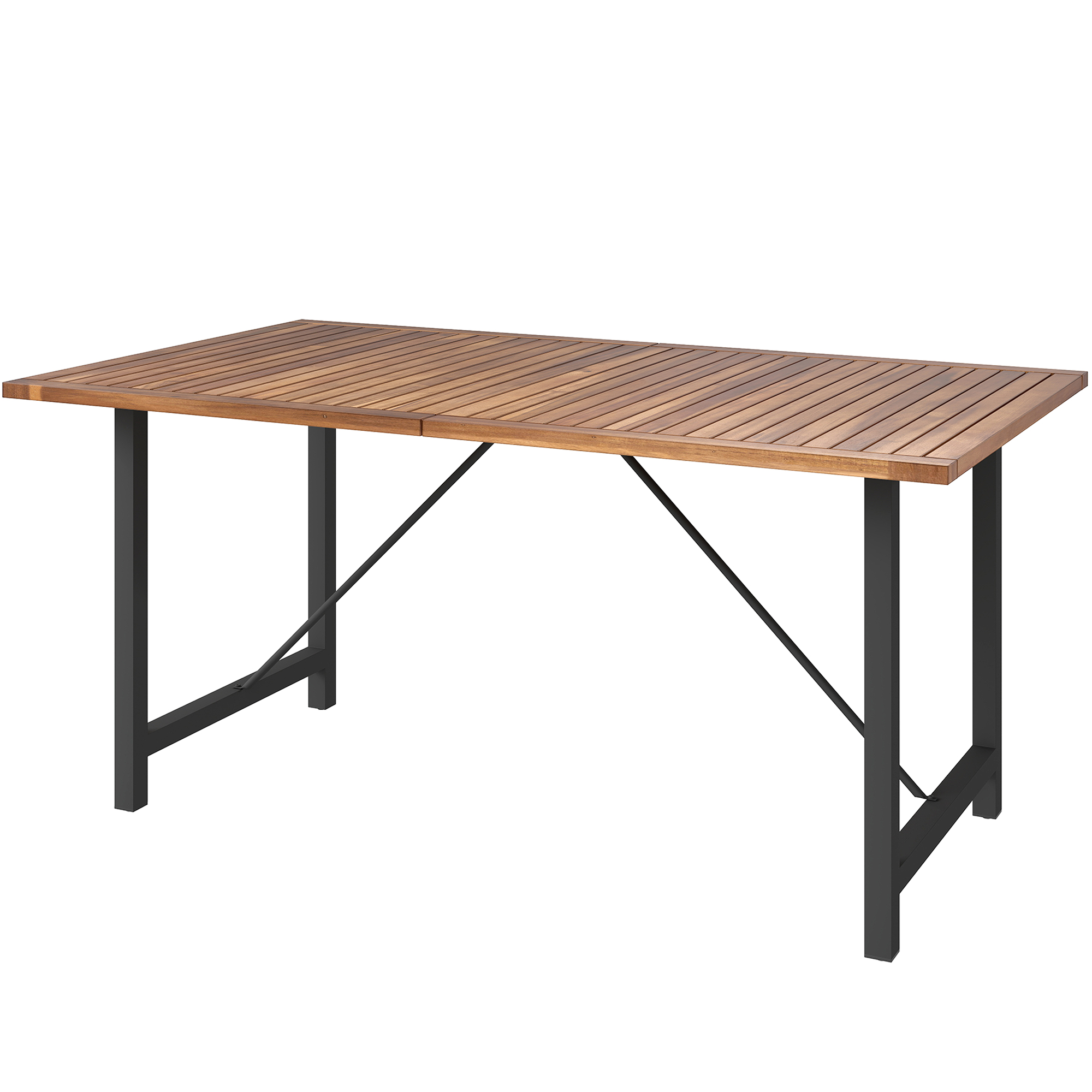 Outsunny Gartentisch 160x90 cm aus Akazienholz und Stahl mit Lattenstruktur, Teak