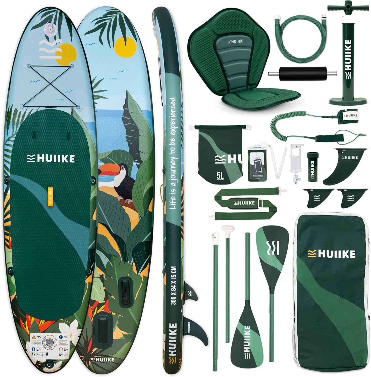 HUIIKE Tavola Sup Gonfiabile Adulti con Accessori Inclusi, Pagaia, Pinne, Pompa. Stand Up Paddle Board con Grande Stabilità e Resistenza. 305 x 84 x 15 cm, Carico Massimo 130 kg