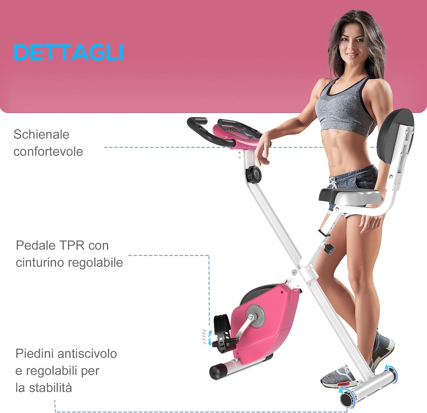 HOMCOM Cyclette Pieghevole da Fitness in Acciaio, Cyclette Magnetica Pieghevole da Casa con Altezza Regolabile, Resistenza Magnetica a 8 Livelli, Schermo LCD, 43x97x109cm