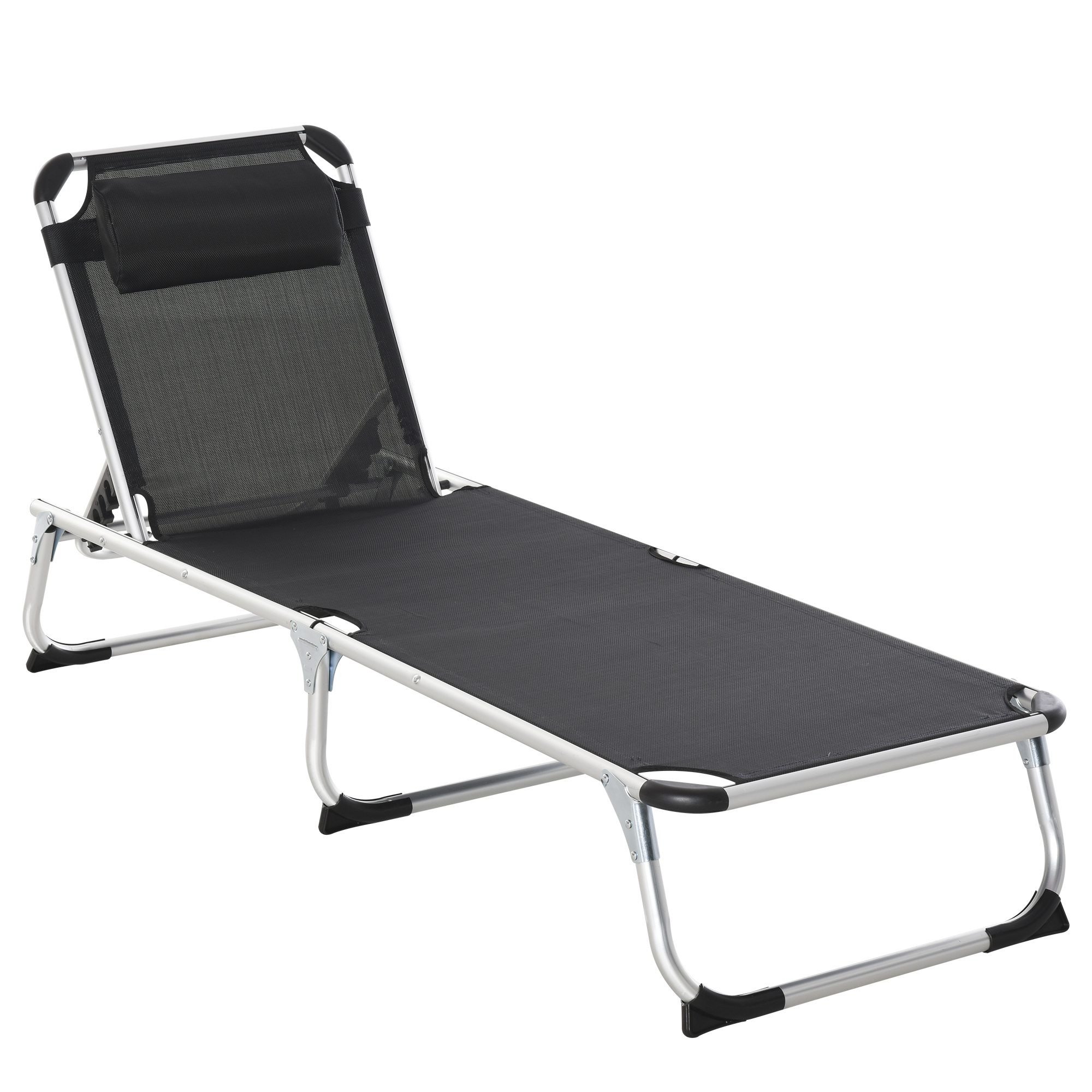 Outsunny Sonnenliege faltbar Gartenliege mit Kopfkissen Liegestuhl mit der 4-stufig verstellbaren Rückenlehne Campingliege bis 120 kg belastbar für Outdoor-Park, Garten, Schwarz