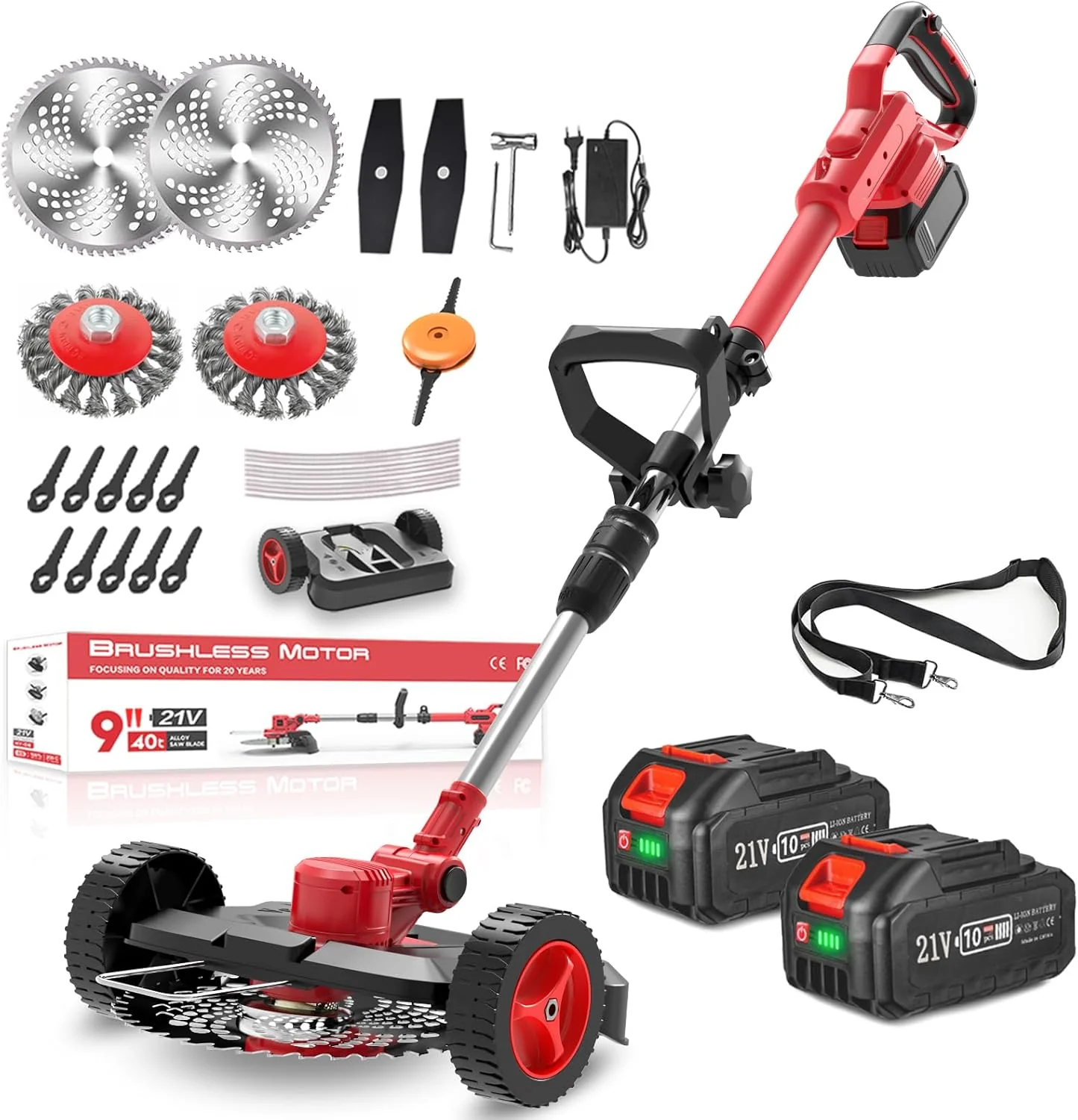 SHJICH Accu grastrimmer, 4-in-1 Multifunctionele accu grastrimmer voor Makita accu, 8000mAh bosmaaier met onkruidborstel, 21V Accu bosmaaier, 100~145cm telescopische steel, voor tuintrimmen