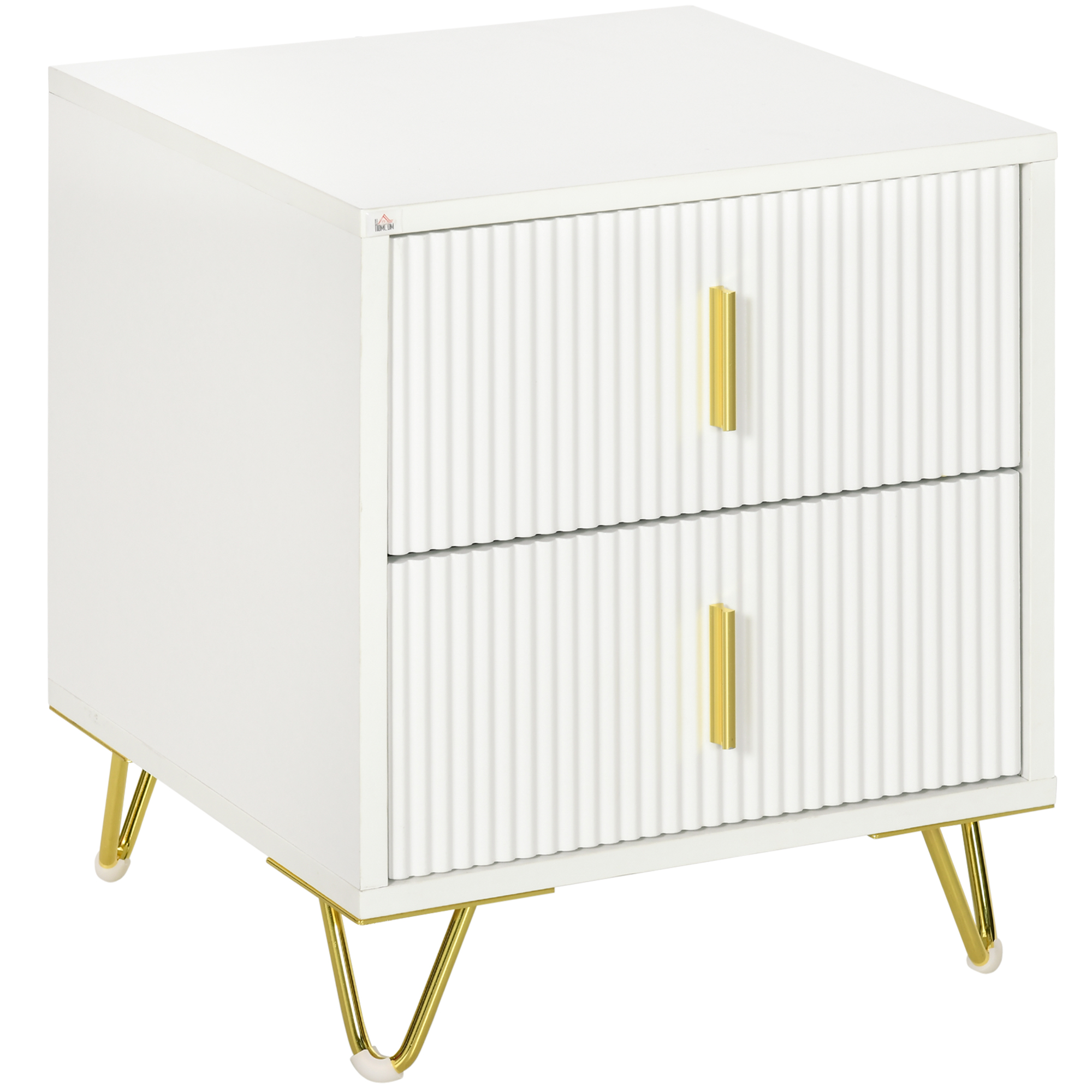 HOMCOM Nachttisch Beistelltisch mit 2 Schubladen im Art Deco Stil - 40 x 40 x 47 cm - Gold und Weiß