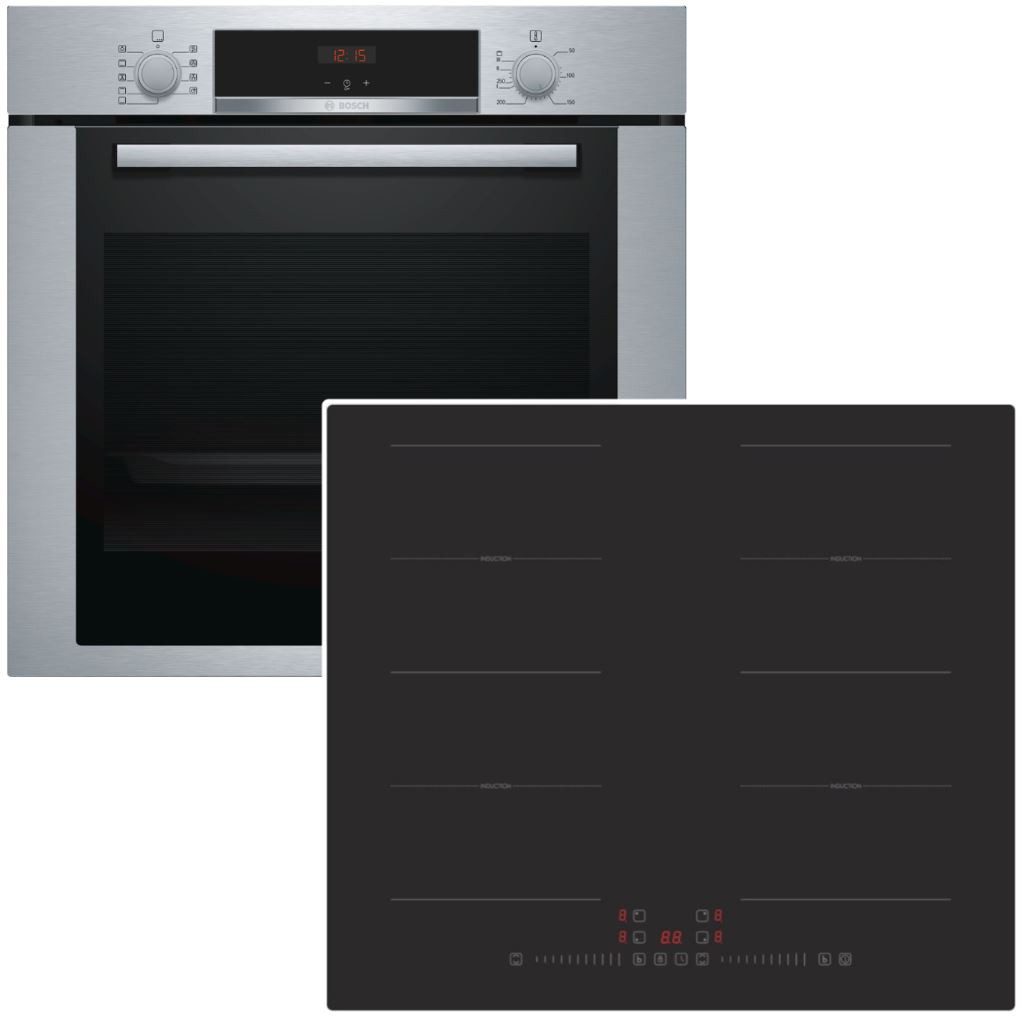 Backofen-Set Einbaubackofen mit PKM Induktionskochfeld autark 60 cm 3D-Heißluft