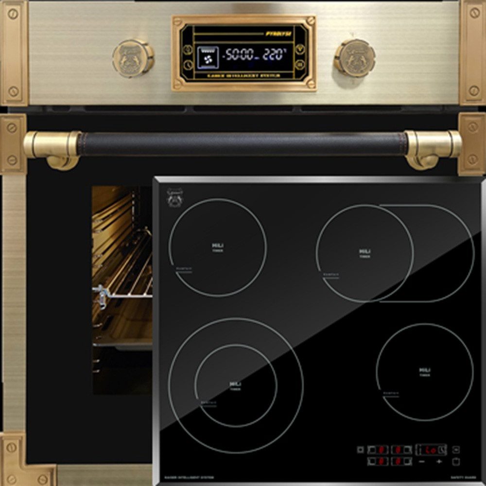Backofen-Set Herd Set Autark Retro Pyrolyse Einbau Backofen 73L Anthrazitfarbiges Glas 60 cm+High Light Glaskeramik Kochfeld 60cm Schwarz glas Facettenschliff-Kanten EH 6427 AD+KCT 6115 F