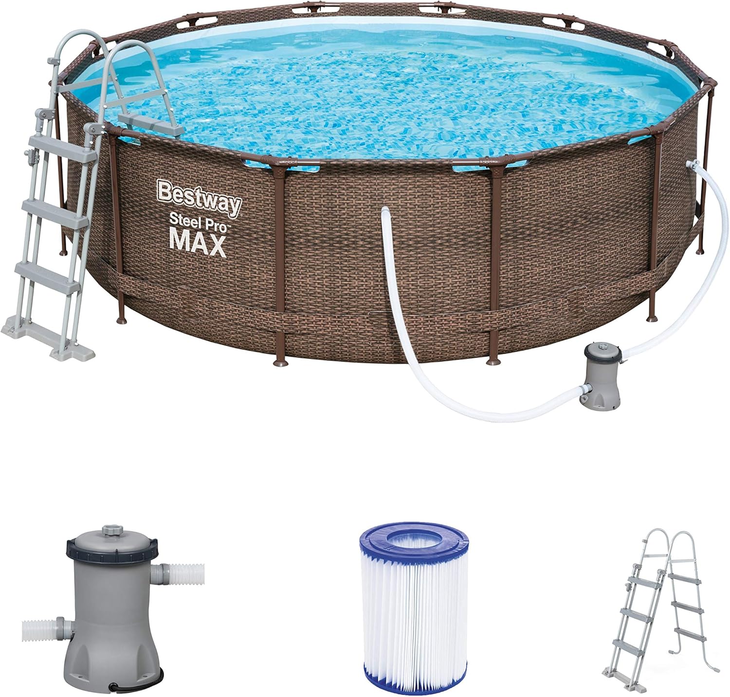 Bestway Steel Pro Max Framepool-Set, rund, mit Filterpumpe & Sicherheitsleiter 366 x 100 cm