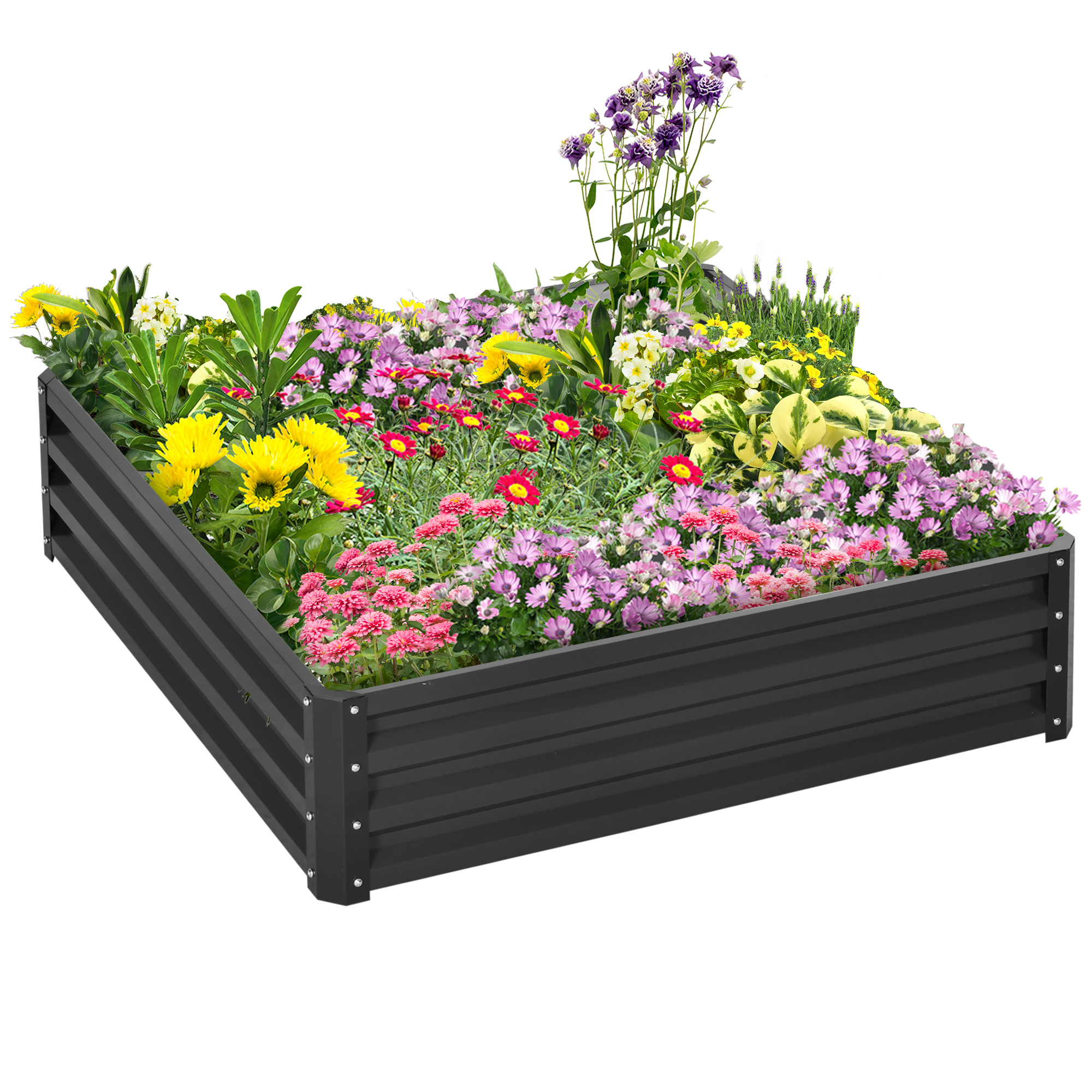 Outsunny Gartenbeet, Pflanzkasten mit Stahlgehäuse, Grau, 120 x 120 x 30 cm