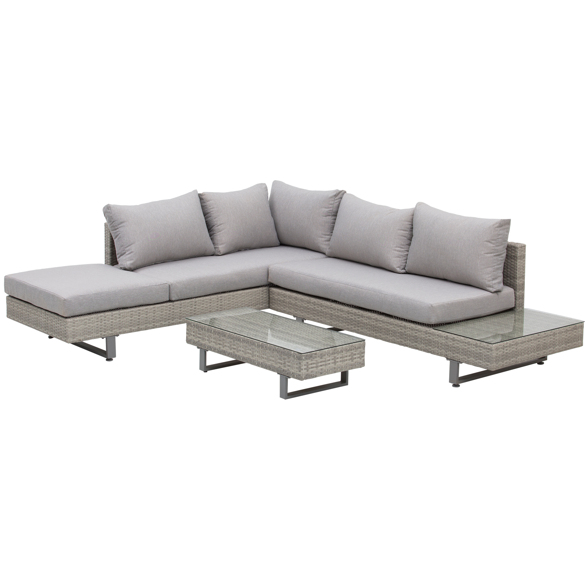 Outsunny Polyrattan-Lounge-Set für 4 Personen Couchtisch Beistelltisch Wetterbeständig Grau + Braun