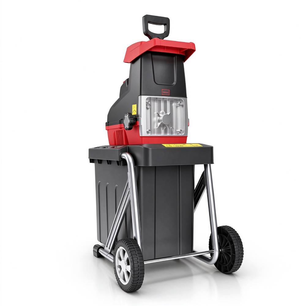 Elektro-Gartenhäcksler 2800 W für Äste bis 44 mm mit 60-Liter-Auffangbox Rücklauffunktion Überlastungsschutz und Selbsteinzug