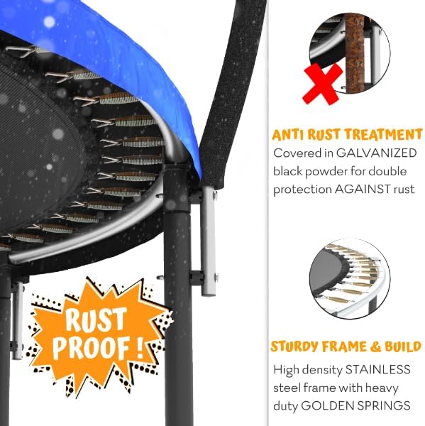 JUMPZYLLA Trampoline 8FT 10FT 12FT 14FT 15FT 16FT Trampoline with Enclosure - Recreational Trampolines with Ladder and AntiRust Coating, ASTM Approval Outdoor Trampoline for Kids