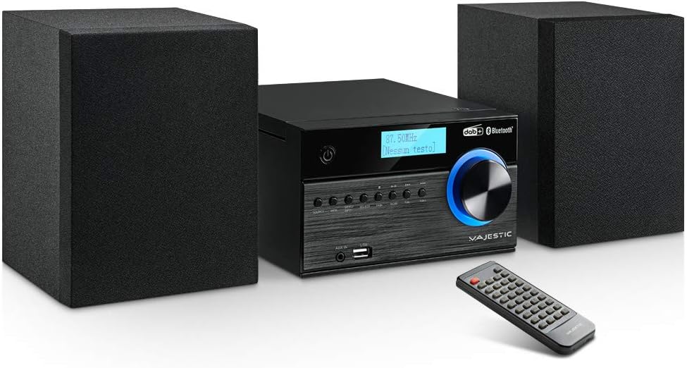 Majestic AH 2350 BT MP3 USB DAB - Sistema Micro Hi-Fi radio DAB/DAB+/FM, Bluetooth, Lettore CD/MP3, Ingresso USB/AUX-IN, telecomando, Nero