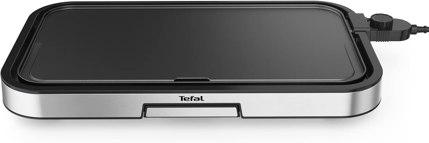 Tefal CB631D Giant Plancha Grill 12 persone, superficie XXL grill, rivestimento antiaderente, termostato regolabile, oil-free, cucina sana, facile da pulire, 2300 W,Acciaio inossidabile
