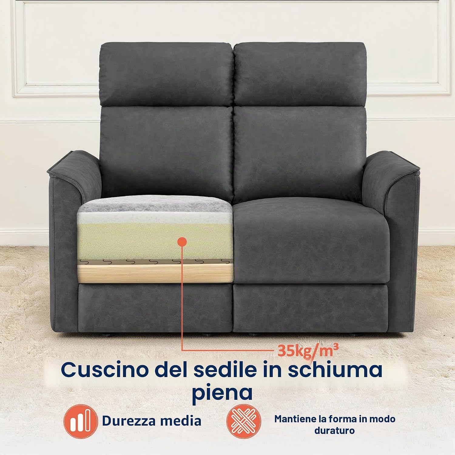 MCombo M Poltrona TV 2 posti elettrica, regolabile in posizione zero-gravity 155°, con tavolino laterale nascosto, funzione relax e cuscino in schiuma piena 35D, 7719M1 (Grigio Scuro)