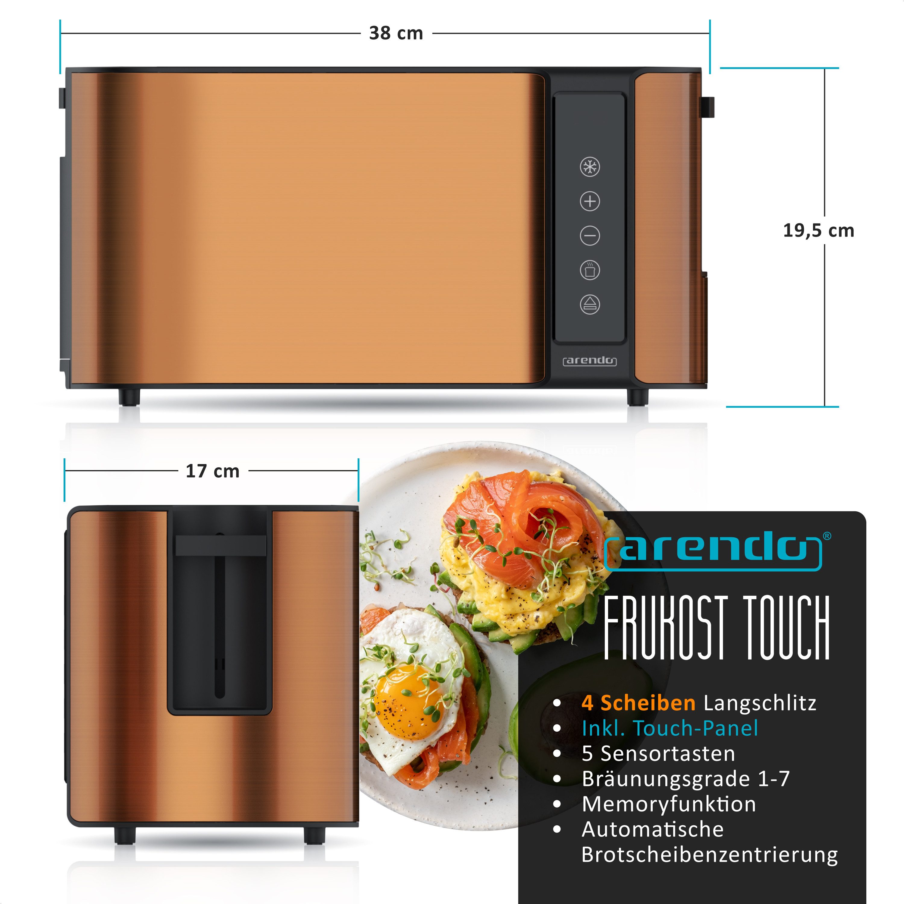 Toaster Wärmeisoliertes Doppelwandgehäuse, Display mit Restzeitanzeige