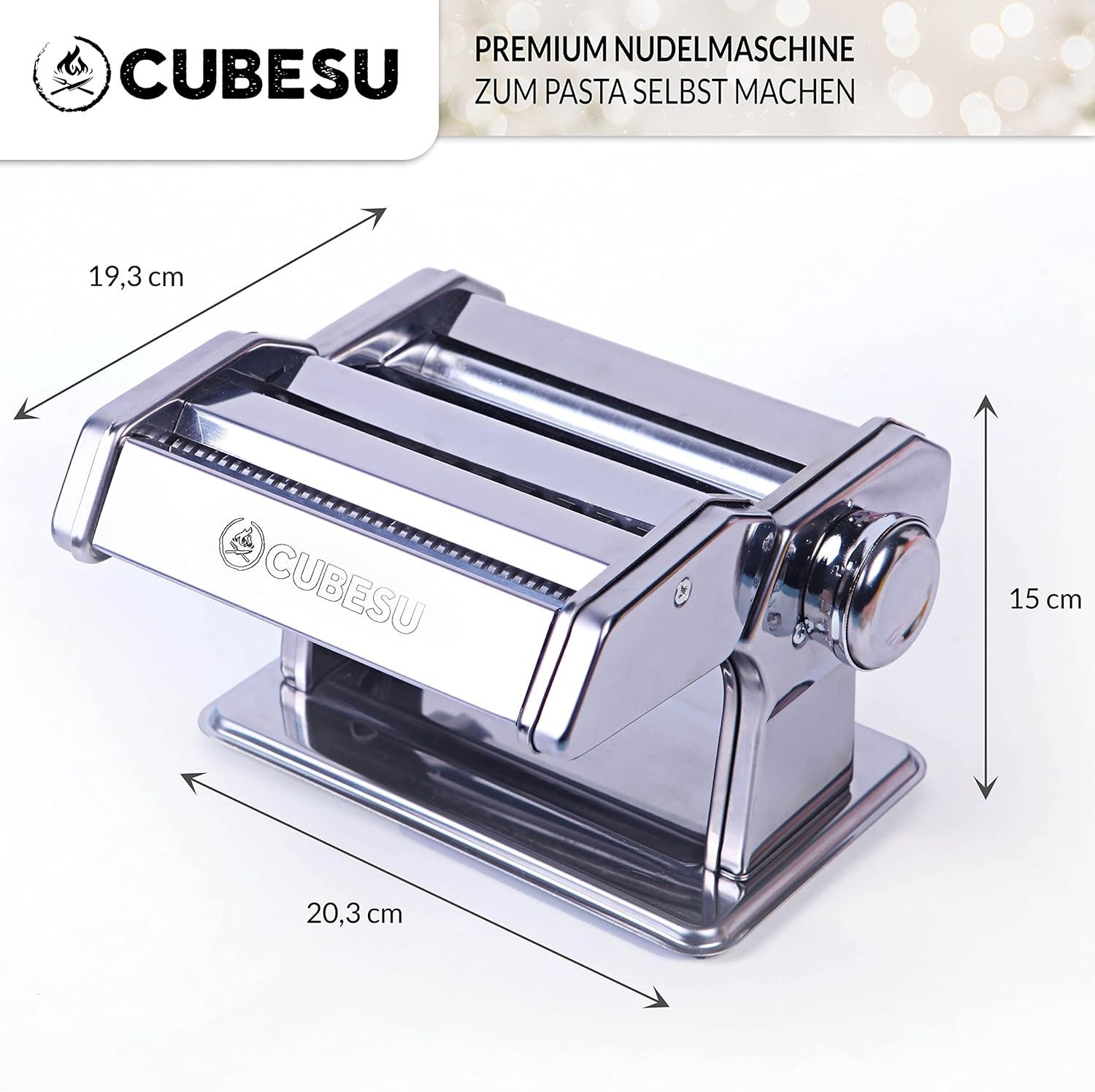 Nudelmaschine Cubesu Nudelmaschine manuell Edelstahl Pasta-Maker mit Holzgriff