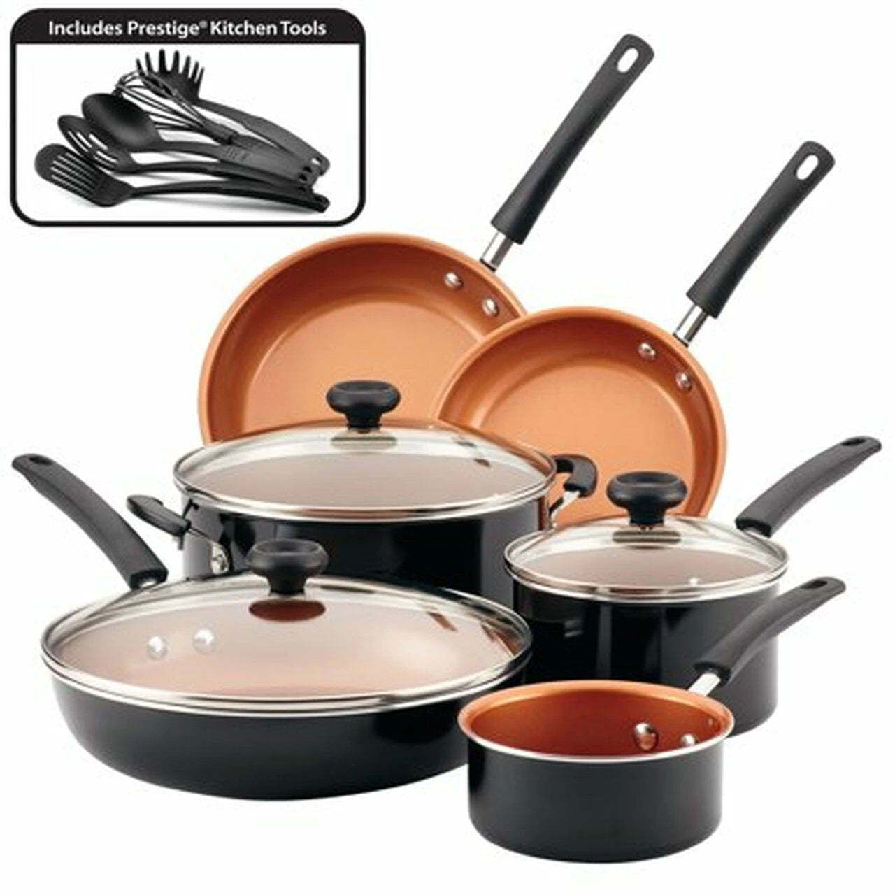 Farberware 14 Piece Easy Clean Pro Ceramic Nonstick Pots and Pans Set/Cookware Set, Black