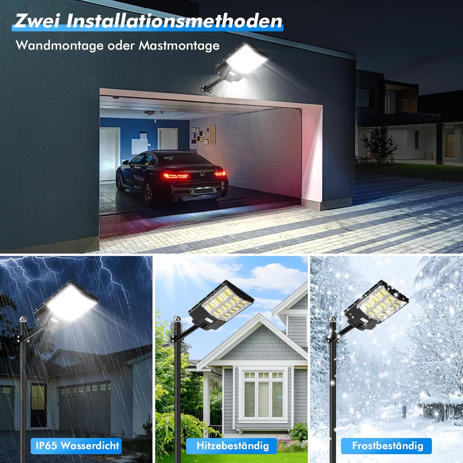 1200W Solar Straßenlaterne, 120000LM 6500K Solar Wegeleuchte mit Bewegungsmelder, IP65 Wasserdichte Solarlampen Strassenlaternen mit Fernbedienung für Hof, Garten, Parkplatz